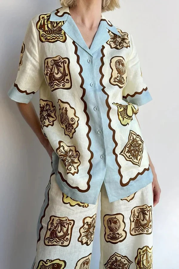 MARINA BLOUSE - Printed Linen Blend Oversized