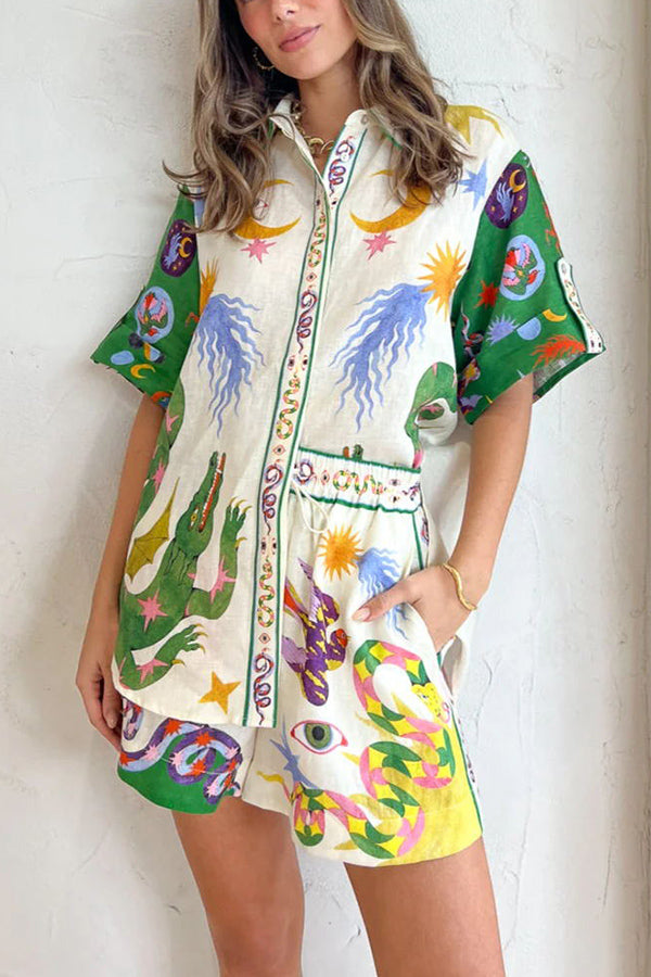 MYTHARA - Linen Blend Printed Shirt & Shorts
