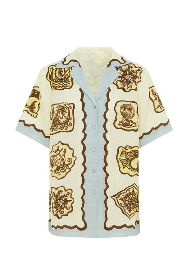 MARINA BLOUSE - Printed Linen Blend Oversized