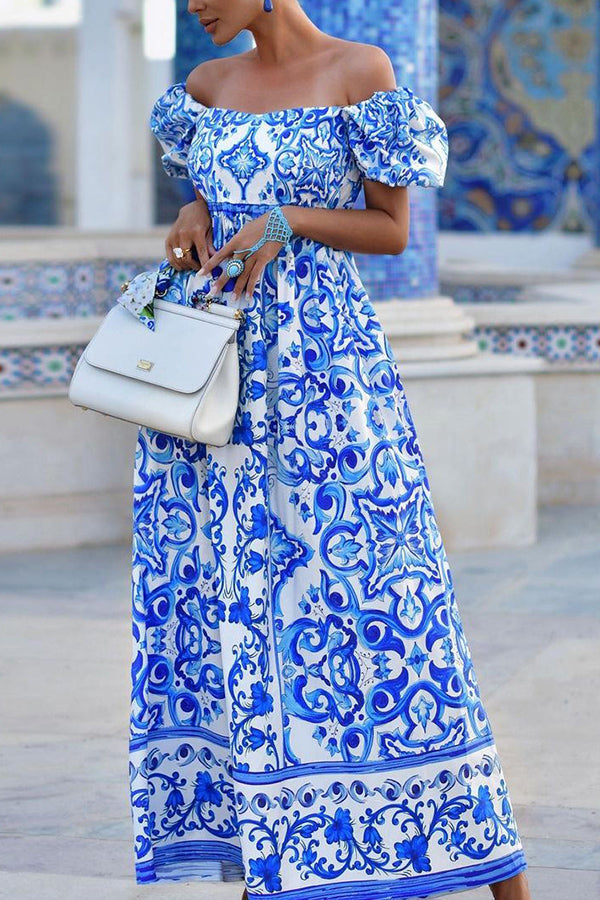 SERENO – Off-Shoulder Printed Maxi Dress