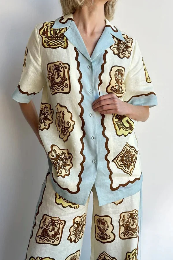 MARINA BLOUSE - Printed Linen Blend Oversized