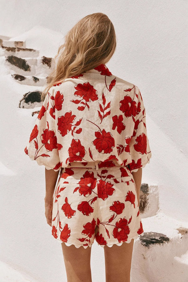 AMALFI – Bold Floral Linen Shirt & Shorts