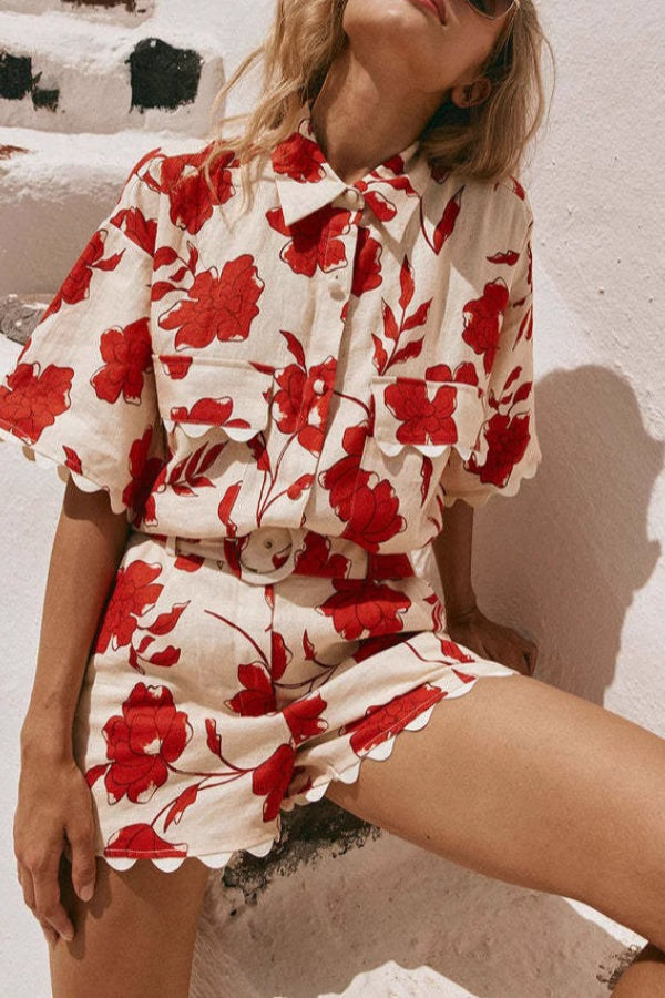 AMALFI – Bold Floral Linen Shirt & Shorts