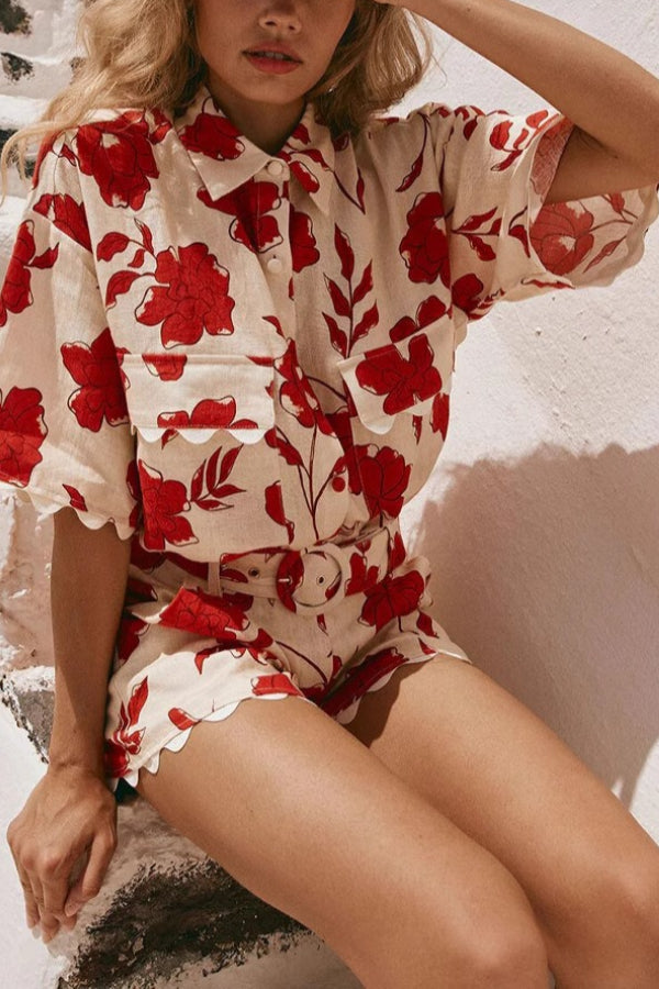 AMALFI – Bold Floral Linen Shirt & Shorts