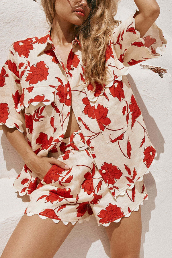 AMALFI – Bold Floral Linen Shirt & Shorts
