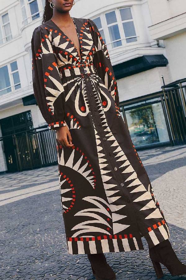 TRIBAL - Black Abstract Luxe Maxi Dress
