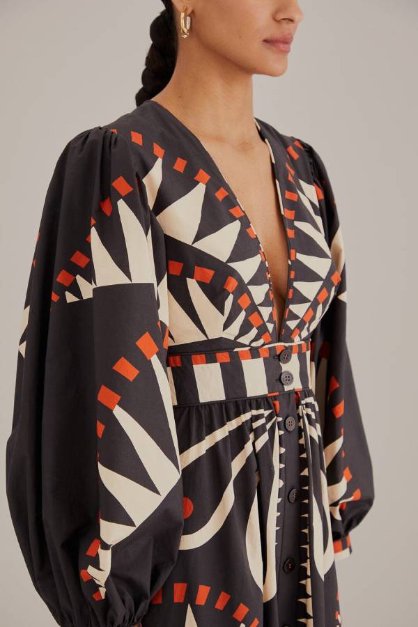 TRIBAL - Black Abstract Luxe Maxi Dress