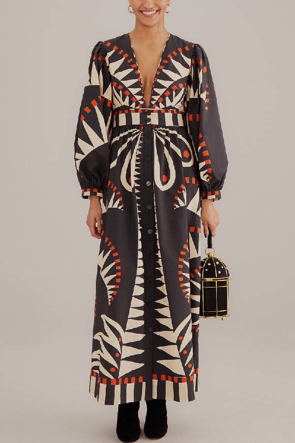TRIBAL - Black Abstract Luxe Maxi Dress
