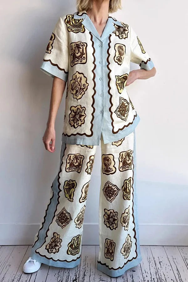 MARINA BLOUSE - Printed Linen Blend Oversized