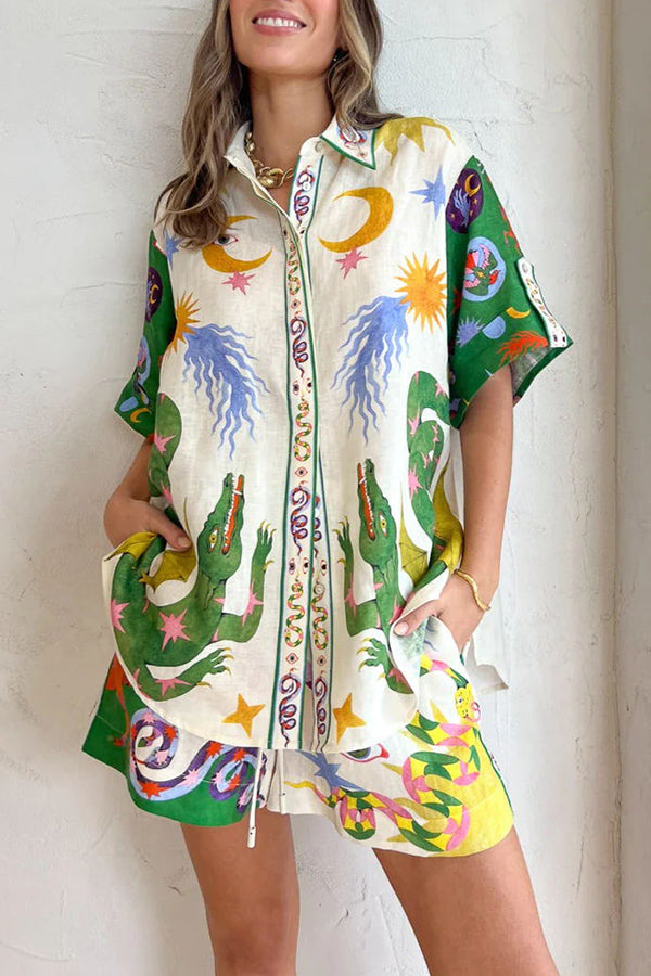 MYTHARA - Linen Blend Printed Shirt & Shorts