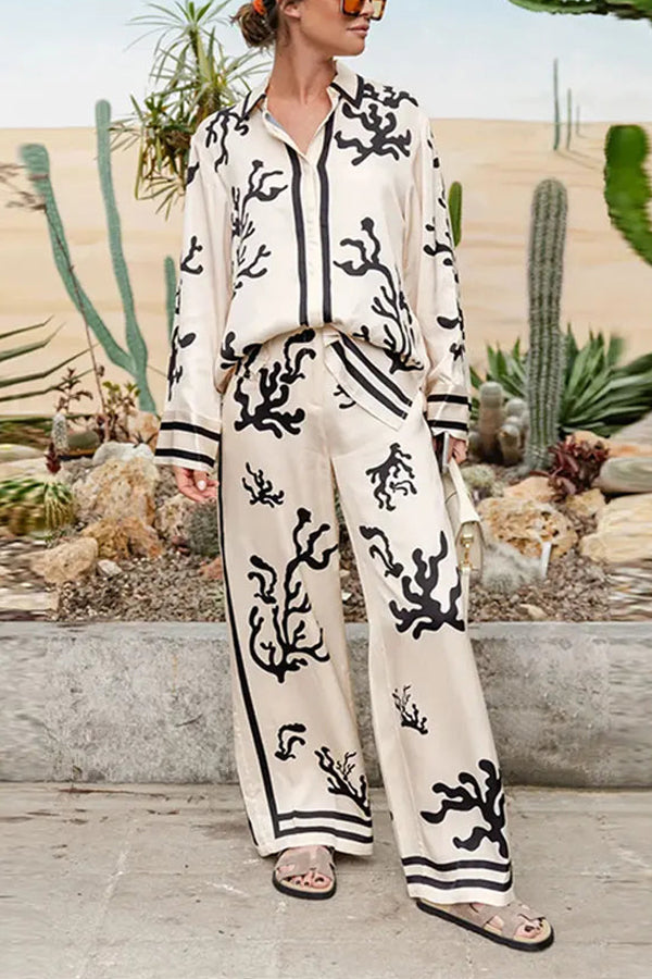 CORALIA TROUSER - Satin Ocean Motif Co-ord Set