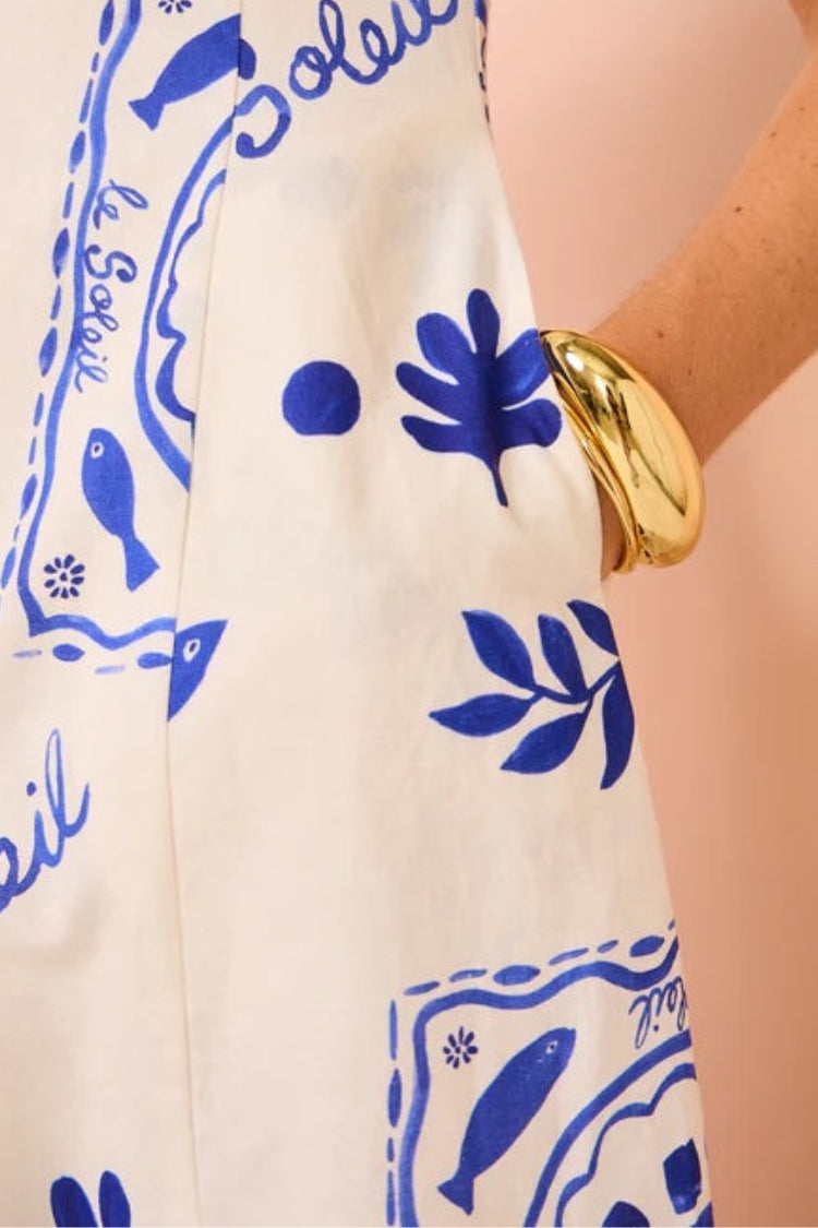 AZURE- Linen Blend Puff Sleeve Maxi Dress